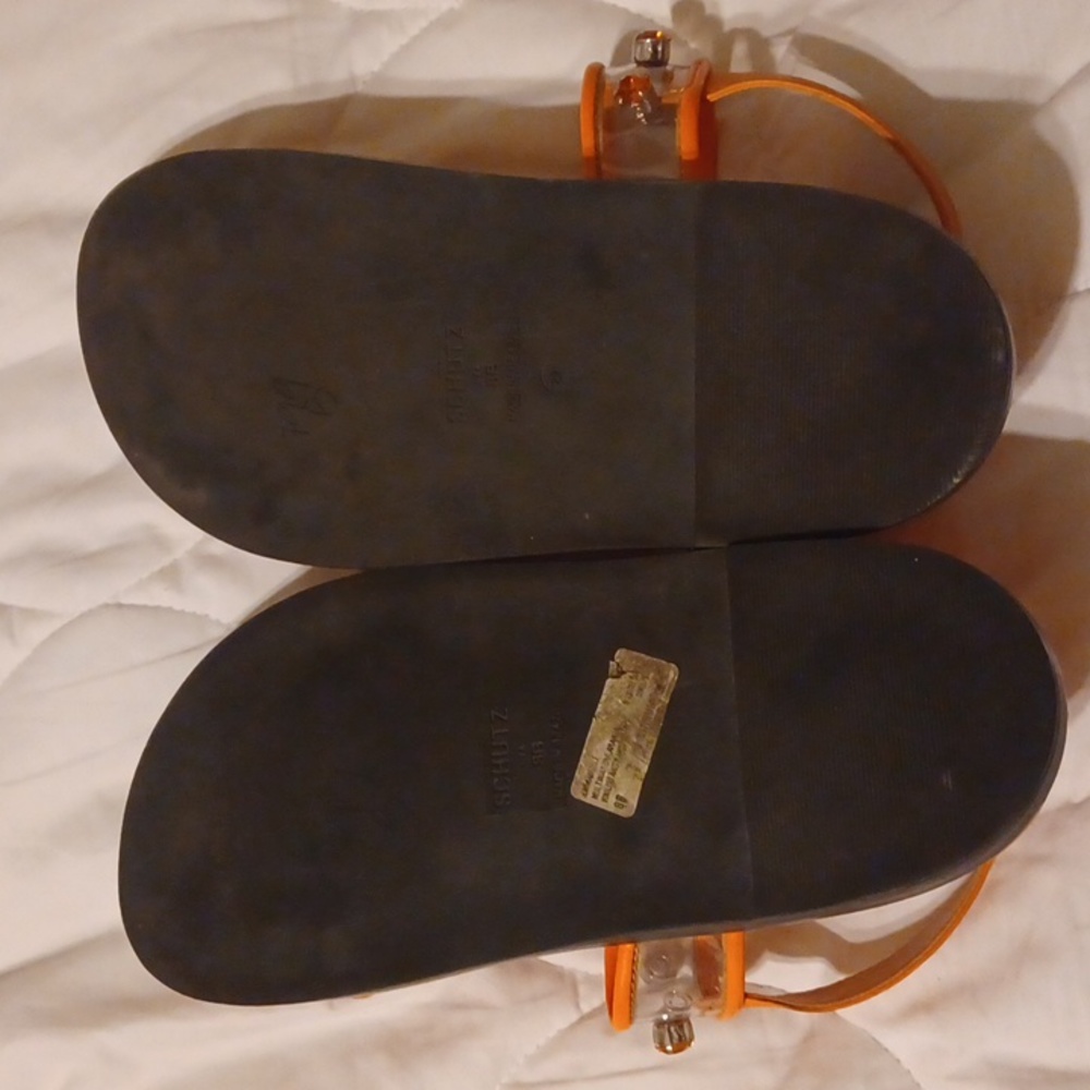 SCHUTZ Orange Jelly Strap Sandals with Gem Accents - Picture 3 of 6